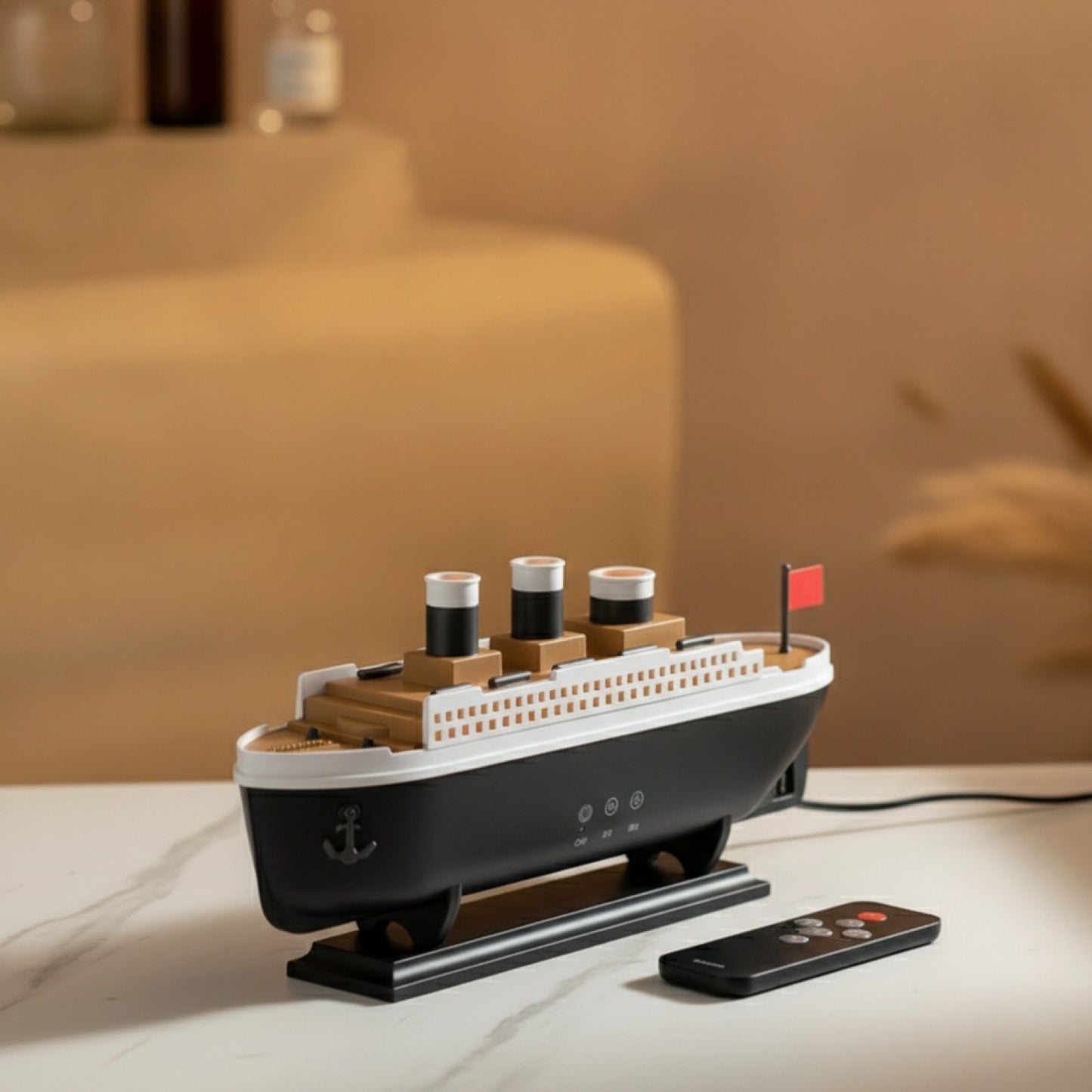 Humidificateur d'air Rétro Design Bateau - Diffuseur Aromathérapie Ultrasonique avec Télécommande