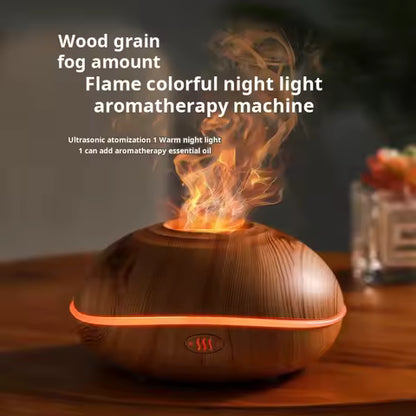 Diffuseur d'arômes ultrasonique avec effet flamme de feu et 7 couleurs - Grain de bois