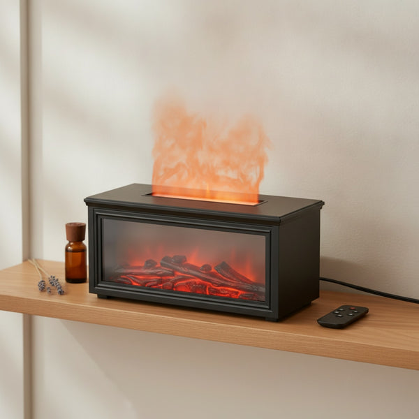 Diffuseur d'arômes effet flamme de cheminée avec humidificateur d'air ultrasonique