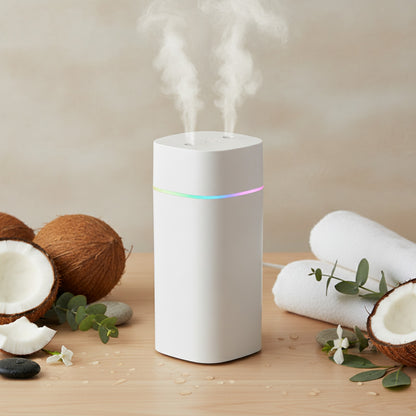 Humidificateur d'air 600ml avec diffuseur d'huiles essentielles et lumières colorées