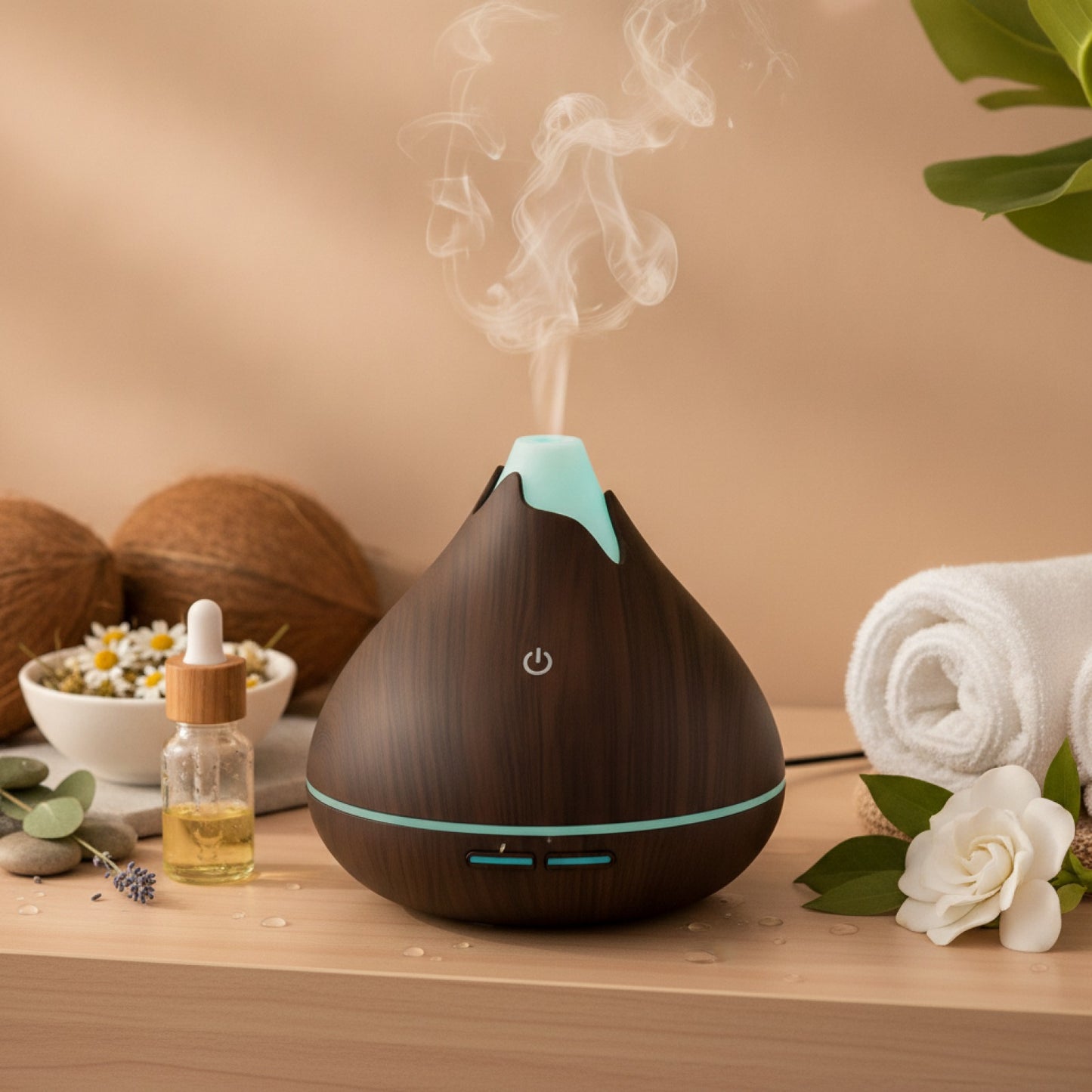 Diffuseur Huiles Essentielles Aromathérapie 350ML Bois LED 7 Couleurs