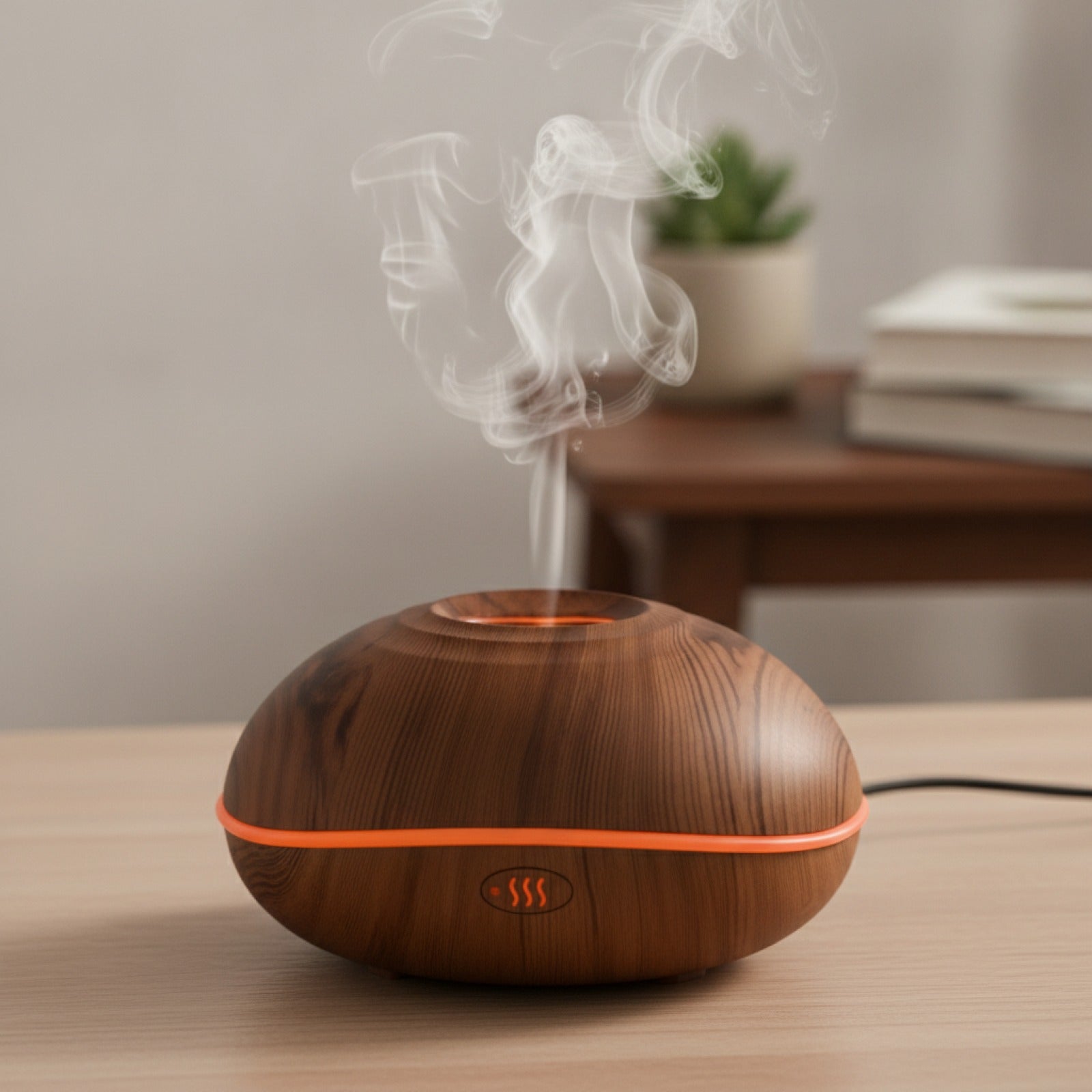Diffuseur d'arômes ultrasonique avec effet flamme de feu et 7 couleurs - Grain de bois